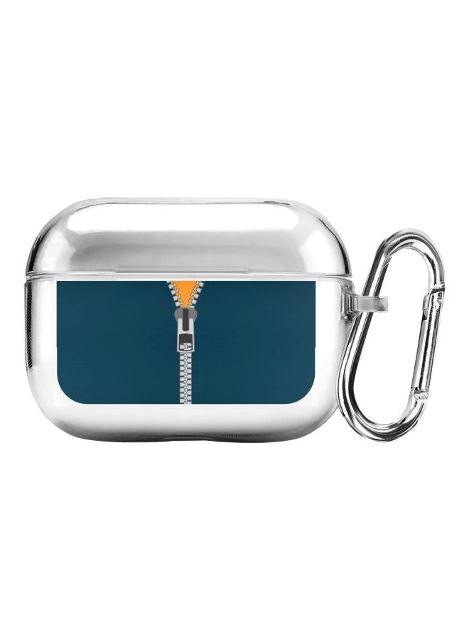 Stylizedd Classic Clear Series Zipper Printed Case Cover With Carabiner For Apple AirPods Pro Clear/Blue/Grey - Image 1