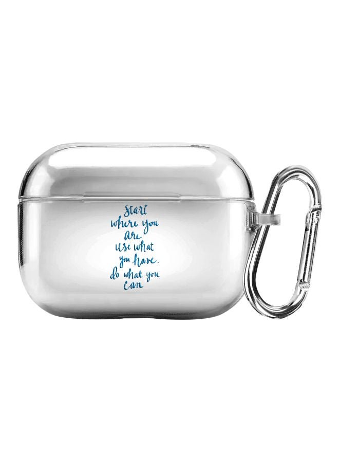 ستايلايزد غطاء بطبعة عبارات مقتبسة، مع حلقة للتعليق، لسماعة أبل آيربودز برو شفاف/أزرق - Image 1