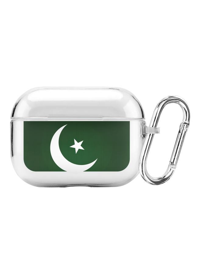 ستايلايزد غطاء بطبعة علم دولة باكستان مع حلقة معدنية لسماعات أبل آيربودز برو أخضر/أبيض - Image 1