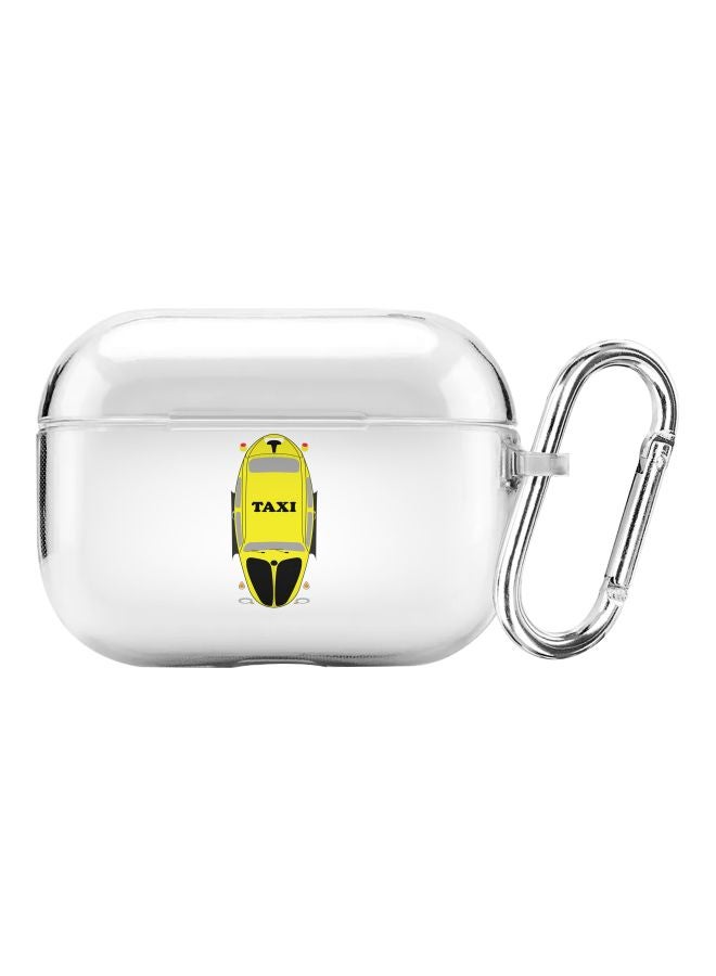 Stylizedd Classic Clear Series Taxi Printed Case Cover With Carabiner For Apple AirPods Pro Clear/Yellow/Black - Image 1