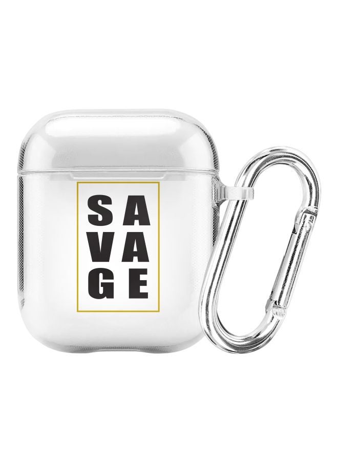 ستايلايزد غطاء حماية من سلسلة كلاسيك بطبعة كلمة "Savage" لسماعة أبل آيربودز 2/1 مزود بحلقة تعليق شفاف/أسود/أصفر - Image 1