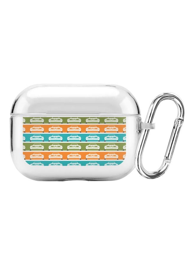 ستايلايزد غطاء حماية شفاف من سلسلة كلاسيك بطبعة سيارة ماسل الكلاسيكية مع حلقة تثبيت لأبل آيربودز برو شفاف/أخضر/برتقالي - Image 1