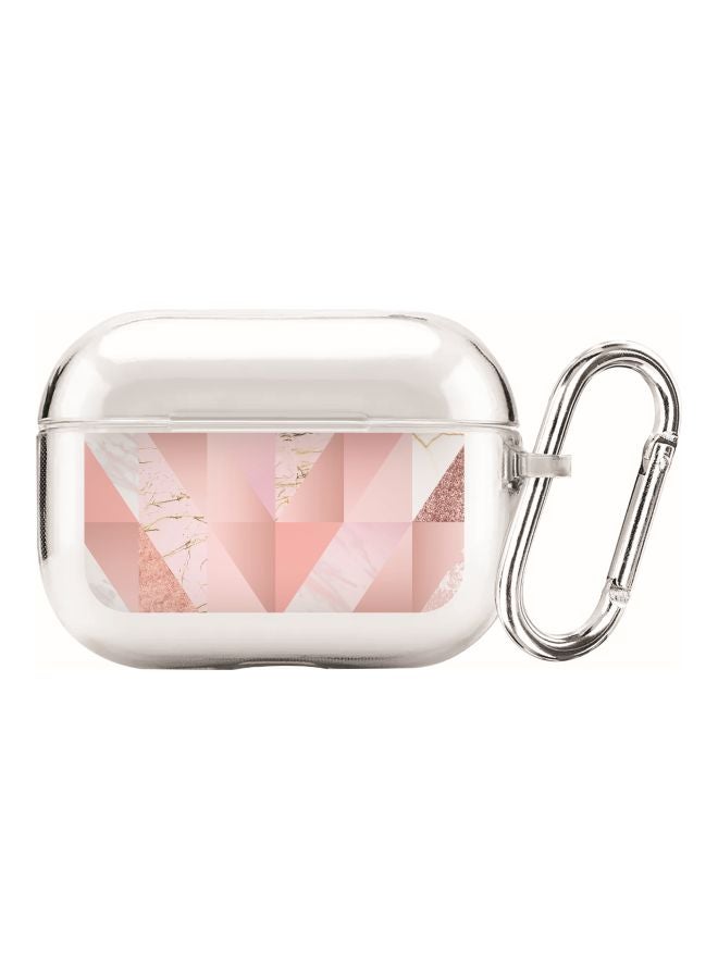 ستايلايزد غطاء حماية من سلسلة كلاسيك كلير بطبعة رخام مع حلقة للتعليق لسماعة أبل آيربودز برو شفاف/ وردي/ ذهبي - Image 1