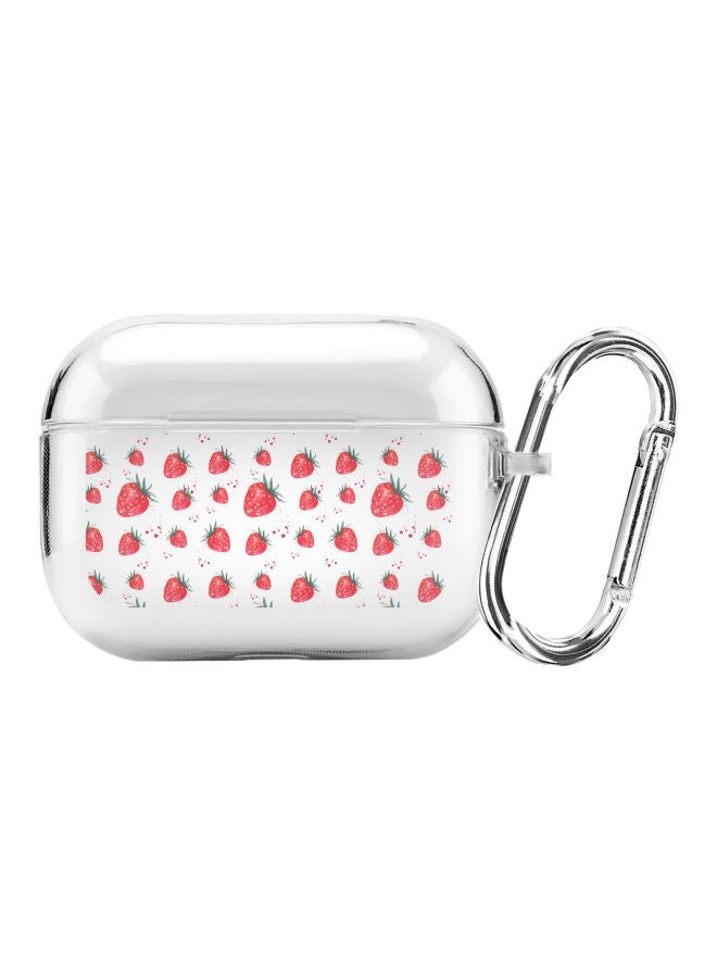 Stylizedd Classic Series Strawberry Printed Case Cover With Carabiner For Apple AirPods Pro Clear/Red/Green  - Image 1