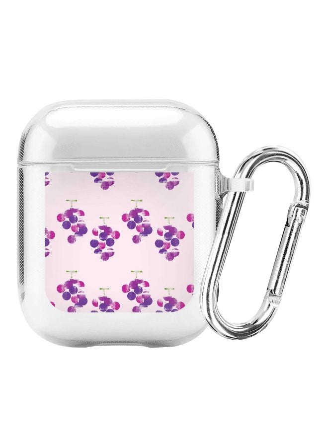 Stylizedd Classic Series Hanging Grapes Printed Case Cover With Carabiner For Apple AirPods 1/2 Clear/Pink/Purple  - Image 1