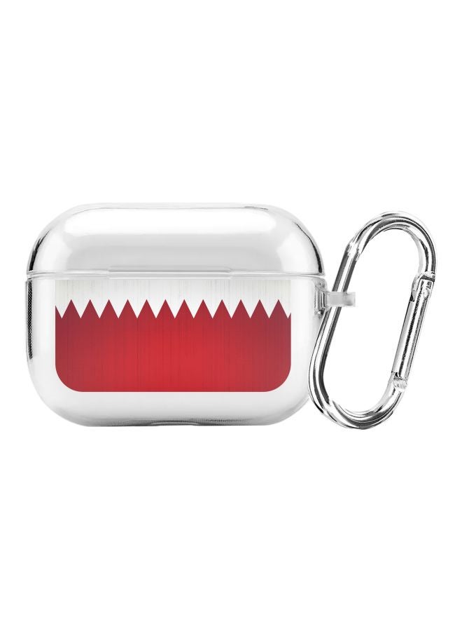 Stylizedd - Classic Series Flag Of Bahrain Printed Case Cover With Carabiner For Apple AirPods Pro Clear/Red - Image 1