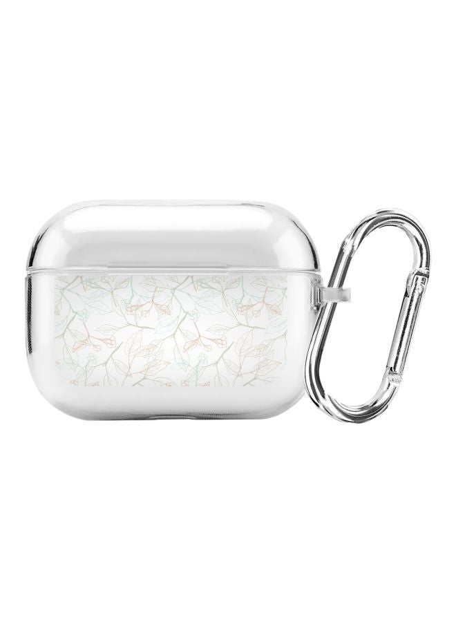 ستايلايزد علبة حماية من سلسلة كلاسيك مزينة بطبعة أغصان شجر رقيقة ومزودة بحلقة بقفل زنبركي لسماعات أبل آيربودز برو شفاف/ بني/ أخضر - Image 1