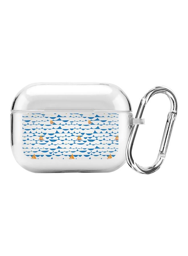 ستايلايزد غطاء حماية من سلسلة كلاسيك بطبعة قوارب شراعية مع حلقة تعليق لسماعة أبل آيربودز برو شفاف/أزرق/بني - Image 1
