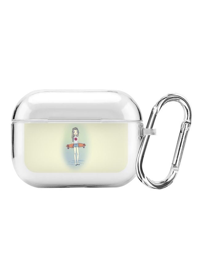 ستايلايزد غطاء حماية من سلسلة كلاسيك بطبعة فتاة ولوح تزلج مع حلقة للتعليق لسماعة أبل آيربودز برو شفاف/ أزرق/ بيج - Image 1