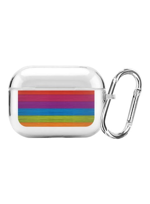 Classic Series Colourwood Print Printed Case Cover With Carabiner For Apple AirPods Pro Clear/Red/Blue