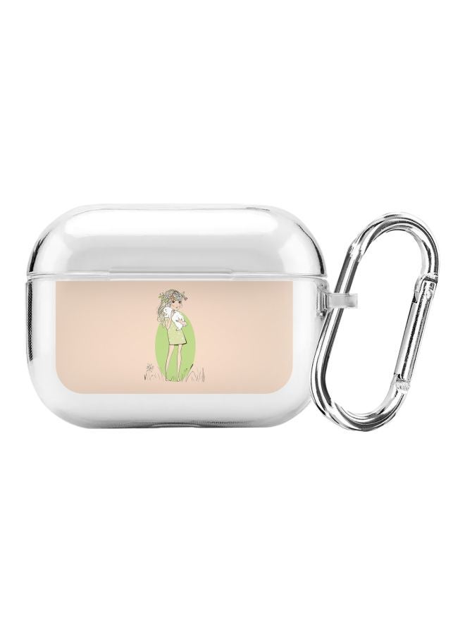 ستايلايزد حافظة واقية من سلسلة كلاسيك كلير بطبعة احتضان أرنب لسماعات أبل آيربودز برو شفاف/ أخضر/ بيج - Image 1