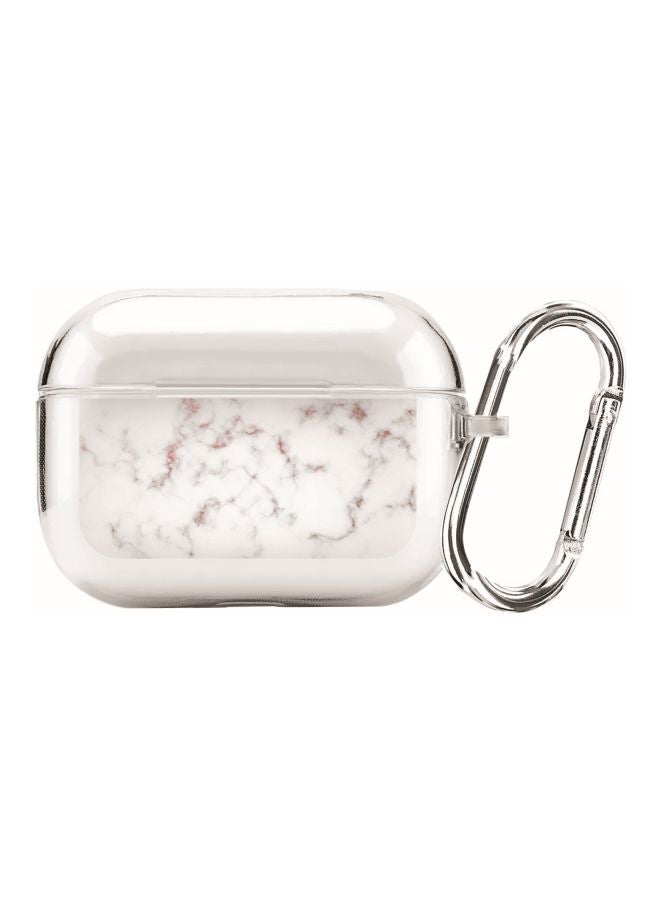 Stylizedd Classic Series Marble Printed Case With Carabiner For Apple AirPods Pro Clear/White/Pink - Image 1