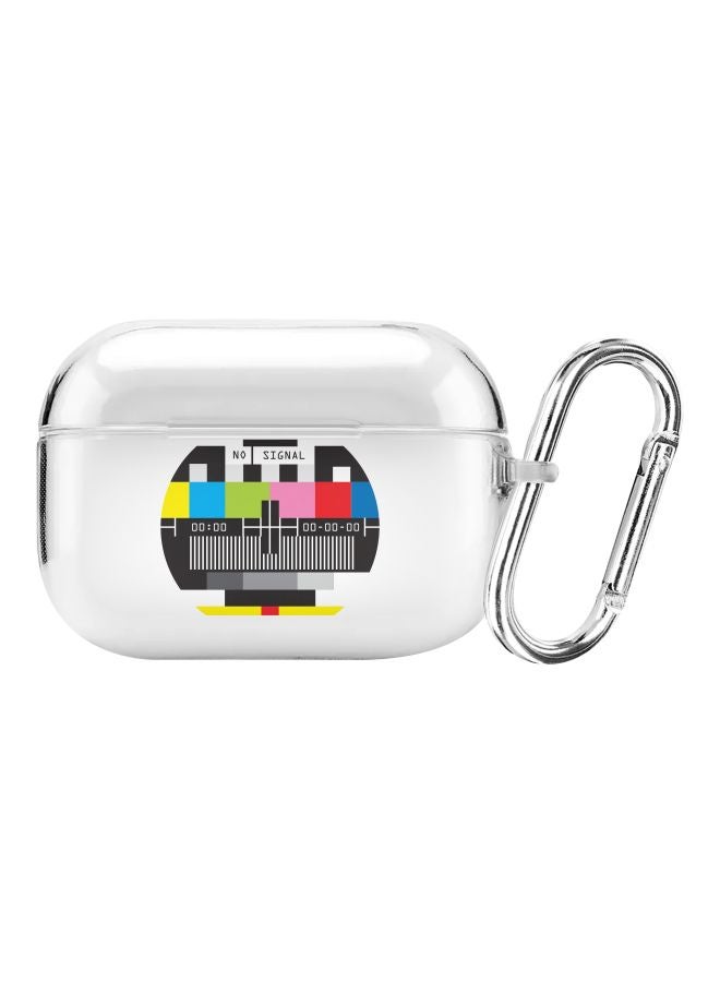 Stylizedd Classic Series No Signal TV Printed Case Cover With Carabiner For Apple AirPods Pro Clear/Black/Red  - Image 1
