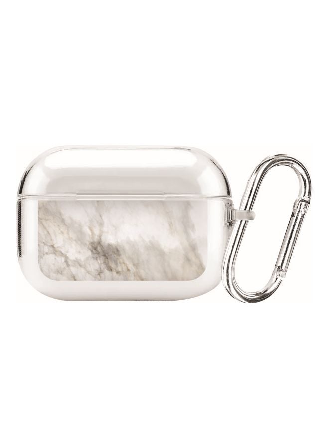 Stylizedd Classic Series Marble Printed Case Cover With Carabiner For Apple AirPods Pro Clear/Grey  - Image 1
