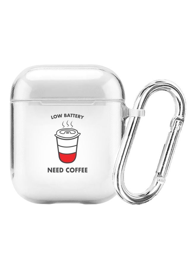 Stylizedd Classic Series Low Battery Need Coffee Printed Case With Carabiner For Apple AirPods 2/1 Clear/Black/Red - Image 1