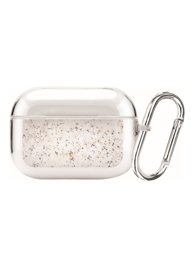 ستايلايزد غطاء حماية من سلسلة كلاسيك مزود بحلقة تعليق بطبعة رخام حجري لسماعات أبل آيربودز برو شفاف/بيج/بني - Image 1