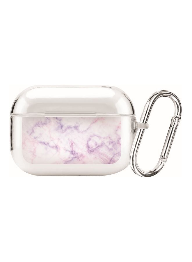 ستايلايزد غطاء حماية بطبعة رخامية مع حلقة تعليق لسماعة أبل آيربودز برو شفاف/أرجواني - Image 1