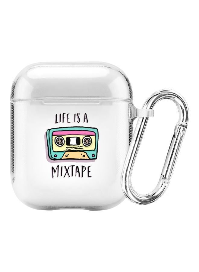 ستايلايزد غطاء حماية واقٍ بطبعة عبارة ‘Life Is A Mixtape‘ بحلقة تعليق لعلبة سماعات أبل آيربودز 2/1 أبيض/أزرق/بيج - Image 1