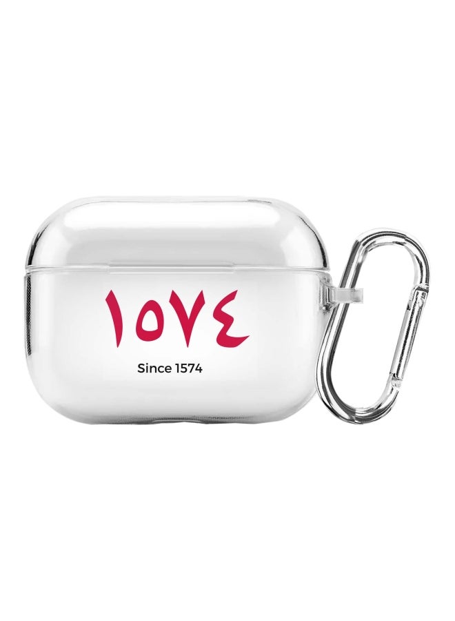 ستايلايزد غطاء حماية من سلسلة كلاسيك بطبعة عبارة "Love Since 1574" مع حلقة للتعليق لسماعة أبل آيربودز برو شفاف/ أحمر/ أسود - Image 1