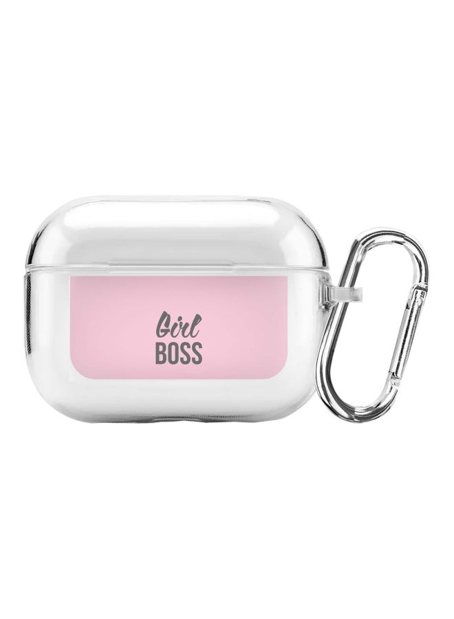 Stylizedd Classic Series Girl Boss Printed Case Cover With Carabiner For Apple AirPods Pro Clear/Pink/Grey - Image 1