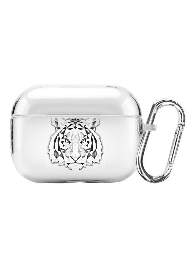 Stylizedd - Classic Clear Series Poly Tiger Printed Case Cover With Carabiner For Apple AirPods Pro Clear/White/Black - Image 1