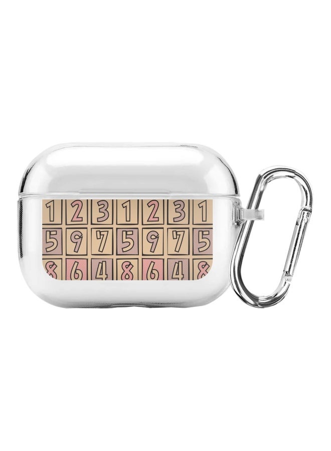 ستايلايزد حافظة حماية من سلسلة كلاسيك بطبعة لعبة سودوكو، مع حلقة للتعليق لسماعات أبل آيربودز برو شفاف/بيج/أسود - Image 1