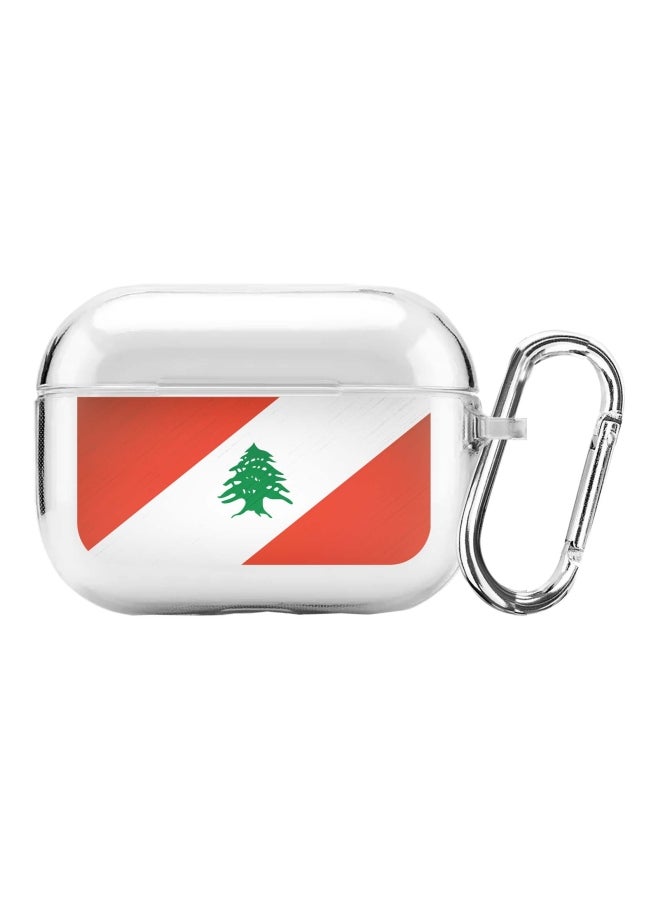 ستايلايزد حافظة واقية بطبعة علم لبنان من سلسلة كلاسيك مع حلقة بقفل زنبركي لسماعات أبل آيربودز شفاف/ أحمر/أخضر - Image 1