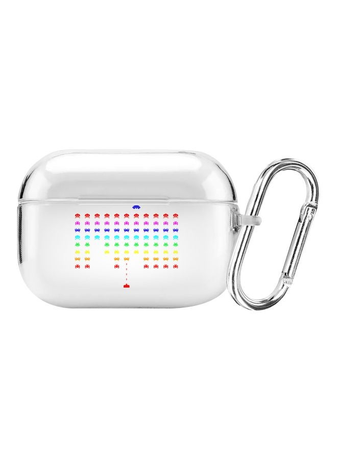 Stylizedd - Classic Series Space Invader Printed Case With Carabiner For Apple AirPods Pro Clear/Pink/Silver - Image 1