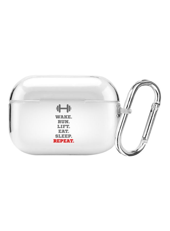 ستايلايزد علبة شحن بطبعة من الروتين من سلسلة كلاسيك مع مشبك تعليق لجهاز أبل آيربودز برو شفاف/رمادي/أحمر - Image 1