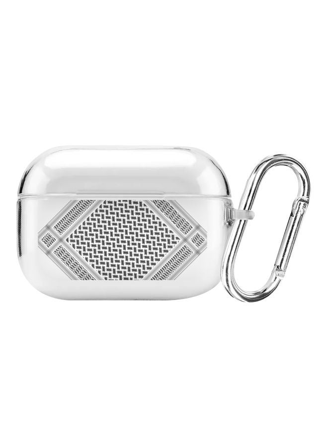 ستايلايزد غطاء حماية بطبعة شماغ النصر من سلسلة كلاسيك مع مشبك تعليق لعلبة سماعات أبل آيربودز برو شفاف / أزرق / وردي - Image 1