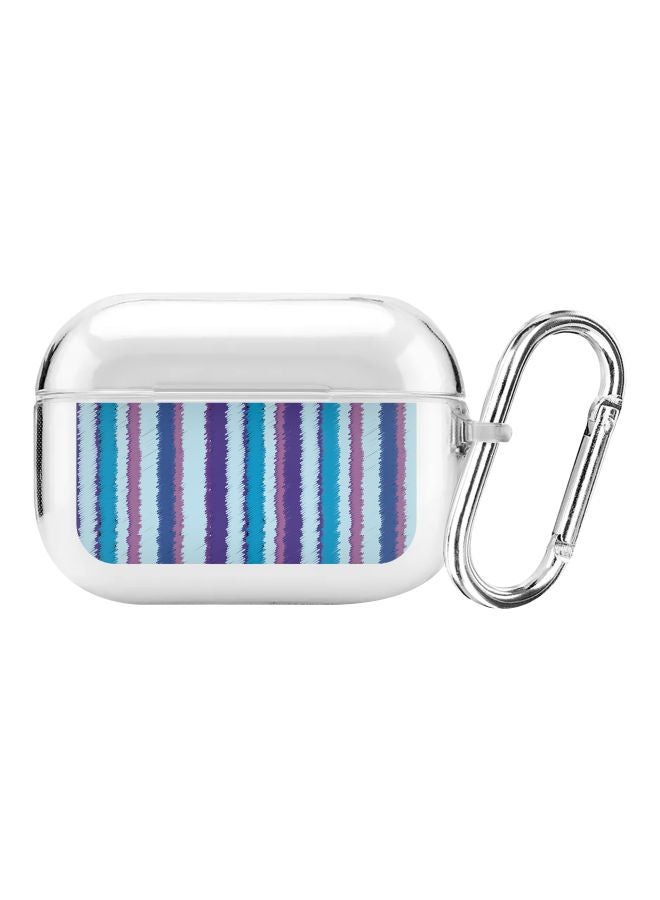 ستايلايزد غطاء حماية مزين برسمة خطوط من درجات اللون البنفسجي من سلسلة كلاسيك مزود بحلقة بقفل زنبركي لسماعات أبل آيربودز برو شفاف / أزرق / وردي - Image 1