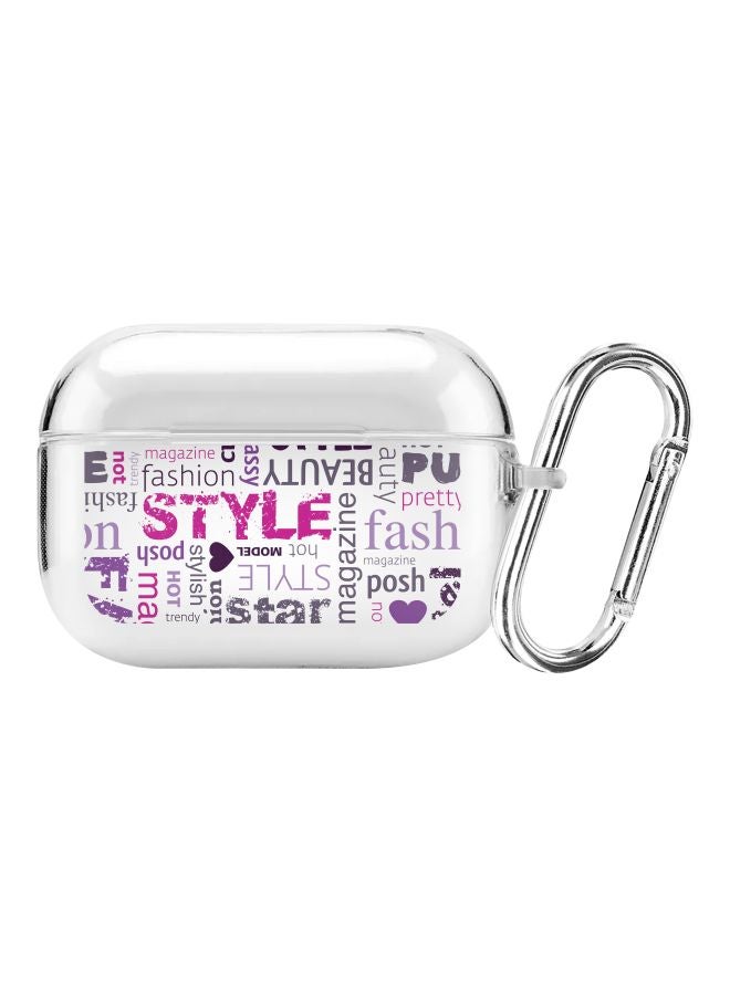 ستايلايزد غطاء حماية شفاف من سلسلة كلاسيك كلير مطبوع عليه كلمات تعبر عن الفخامة والأناقة، ومزود بحلقة قفل بعروة لسماعة أبل آيربودز برو شفاف/وردي/أرجواني - Image 1