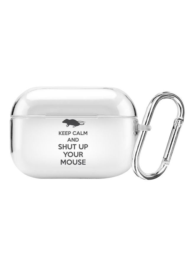 ستايلايزد غطاء حماية بطبعة Shut Up Your Mouse من سلسلة كلاسيك كلير مزود بحلقة بقفل زنبركي لسماعة أبل آيربودز شفاف/ أسود - Image 1