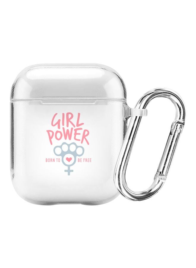 ستايلايزد حافظة حماية من سلسلة كلاسيك بطبعة عبارة "Girl Power" مع حلقة معدنية لسماعة أبل آيربودز 1/2 شفاف/وردي/أزرق - Image 1