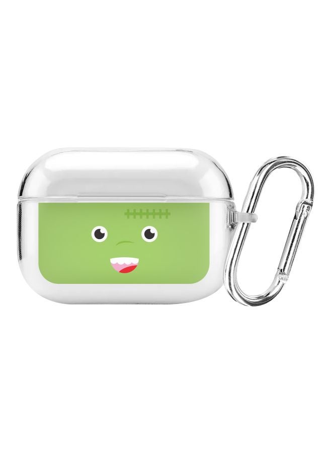 Cute Frankie Printed Protective Cover With Carabiner For Apple AirPods Pro Green/Clear/Black