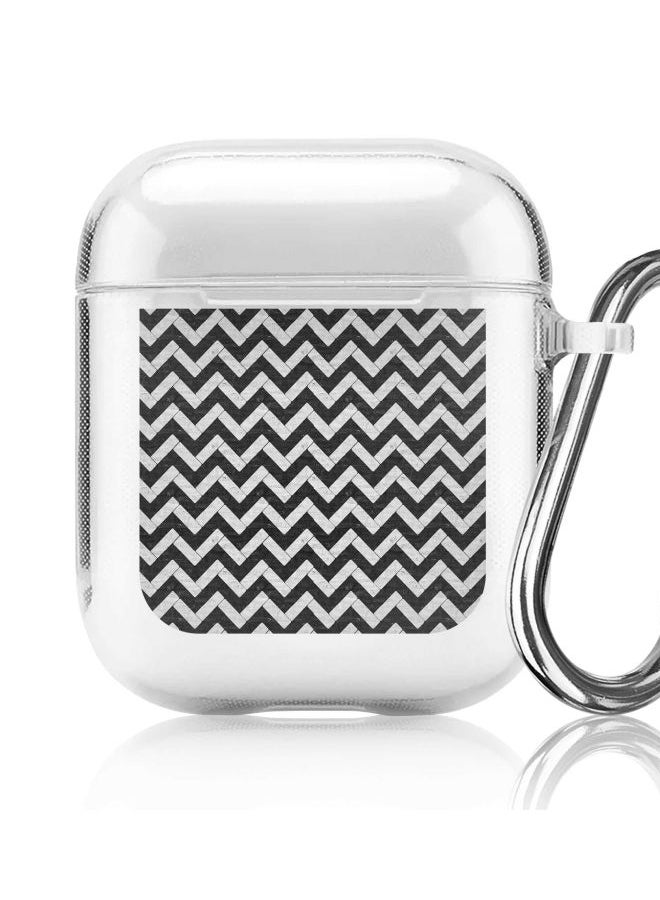 Classic Series Chevron Tiles Printed Protective Case With Carabiner For Apple AirPods Pro Generation 1/2 (2019) Clear/Black