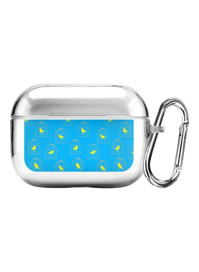 Stylizedd Classic Series Caged Birdy Printed Case Cover With Carabiner For Apple AirPods Pro Clear/Blue/Yellow - Image 1