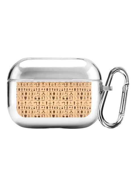 Classic Series Tribal Hieroglyphics Printed Protective Case With Carabiner For Apple AirPods Pro Clear/Beige/Silver