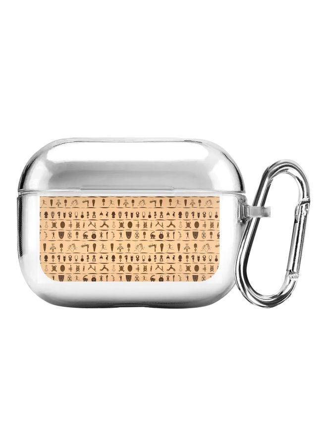 Stylizedd - Classic Series Tribal Hieroglyphics Printed Protective Case With Carabiner For Apple AirPods Pro Clear/Beige/Silver - Image 1