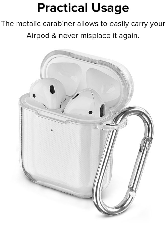 Stylizedd Classic Clear Series Marble Patterned Case Cover With Carabiner For Apple AirPods 2/1 Clear/Grey  - Image 3
