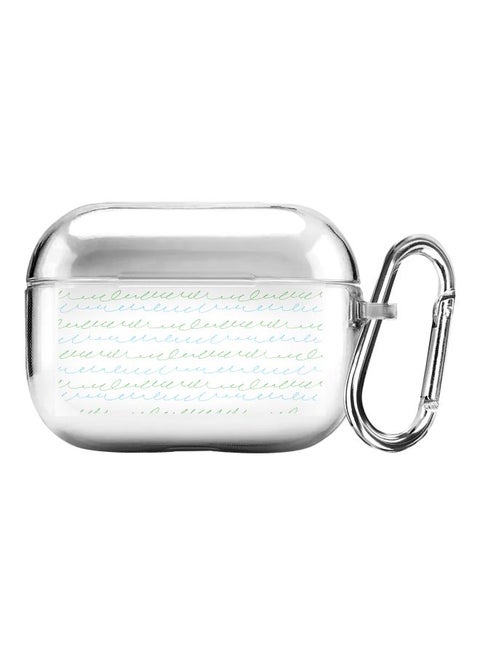 Classic Series Cursive Story Printed Case Cover With Carabiner For Apple AirPods Pro Clear/Blue/Green