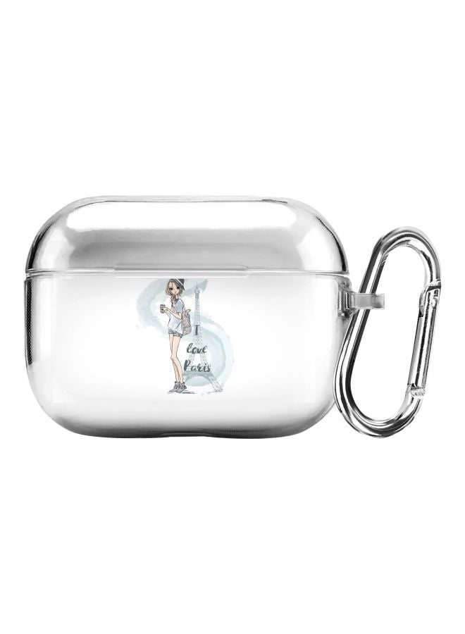 Stylizedd Classic Series I Love Paris Printed Case With Carabiner For Apple AirPods Pro Clear/Grey/Beige  - Image 1