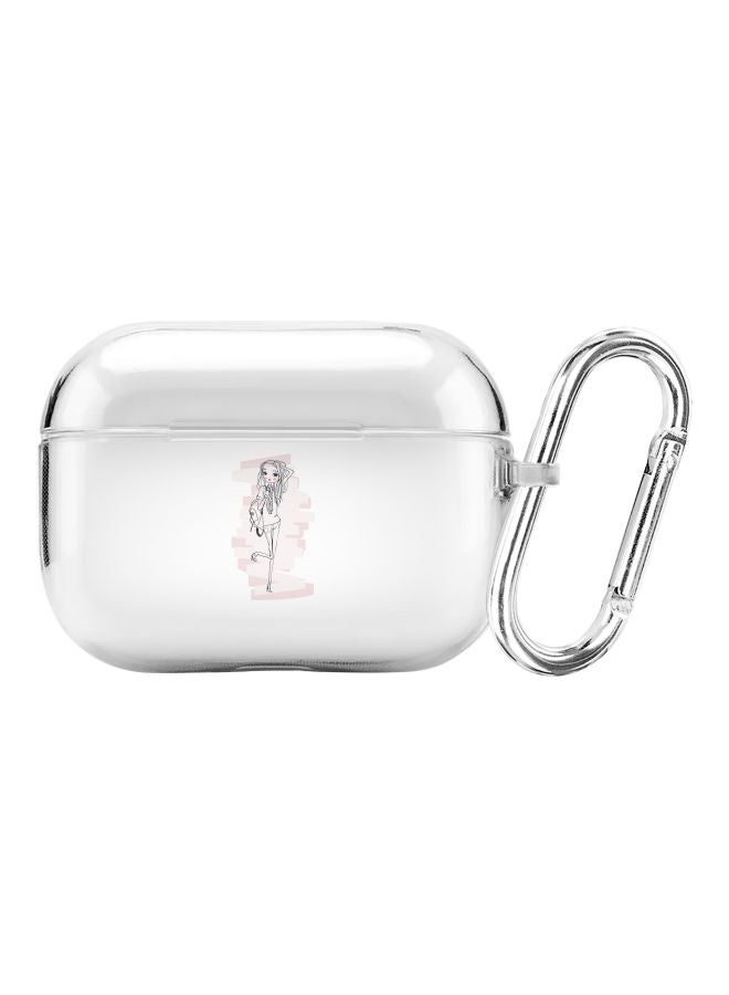 ستايلايزد غطاء حماية من سلسلة كلاسيك بطبعة فتاة مراهقة مع حلقة للتعليق لسماعة أبل آيربودز برو شفاف/وردي/أسود - Image 1