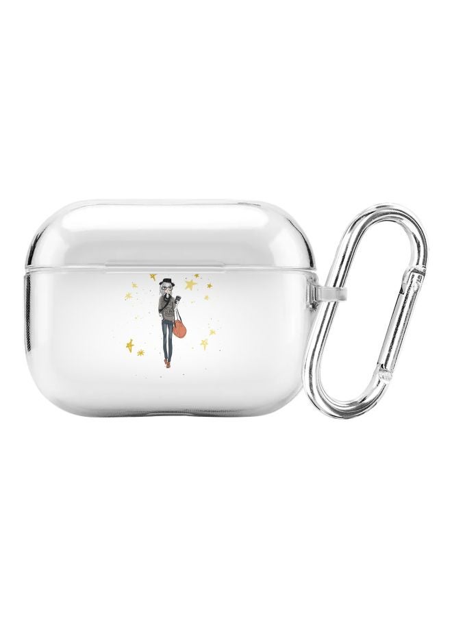 ستايلايزد غطاء حماية مزين بطبعة فتاة محبة للموضة من سلسلة كلاسيك كلير مزود بحلقة بقفل زنبركي لسماعة أبل آيربودز برو شفاف/رمادي/برتقالي - Image 1