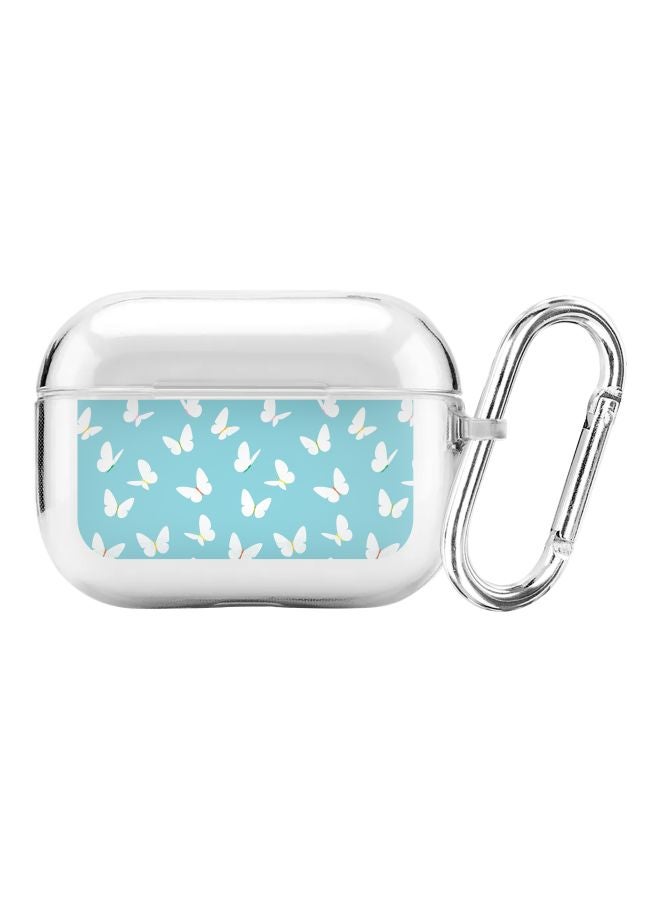 Stylizedd Classic Series Fluttering Butterfly Printed Case Cover With Carabiner For Apple AirPods Pro Clear/Blue/White  - Image 1