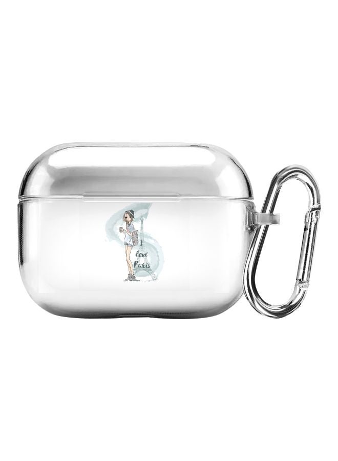 Stylizedd Classic Series I Love Paris Printed Case Cover With Carabiner For Apple AirPods Pro Clear/Blue/Beige  - Image 1