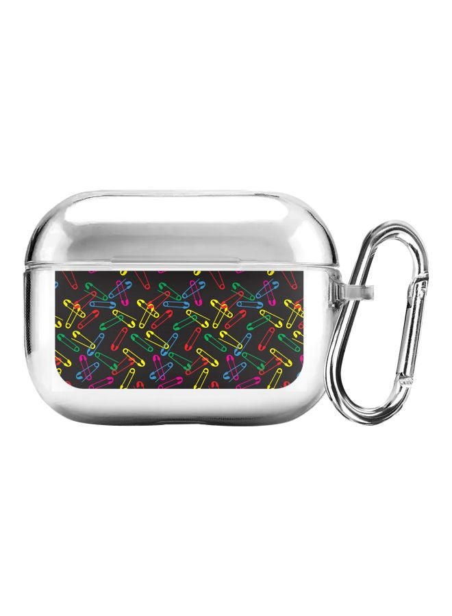 Stylizedd Classic Series Safety Pins Printed Case Cover With Carabiner For Apple AirPods Pro Clear/Black/Yellow - Image 1