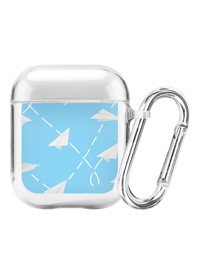 ستايلايزد غطاء حماية من سلسلة كلاسيك بطبعة الطائرات الورقية مع مشبك تعليق لعلبة سماعات أبل آيربودز 2/1 شفاف/أزرق - Image 1