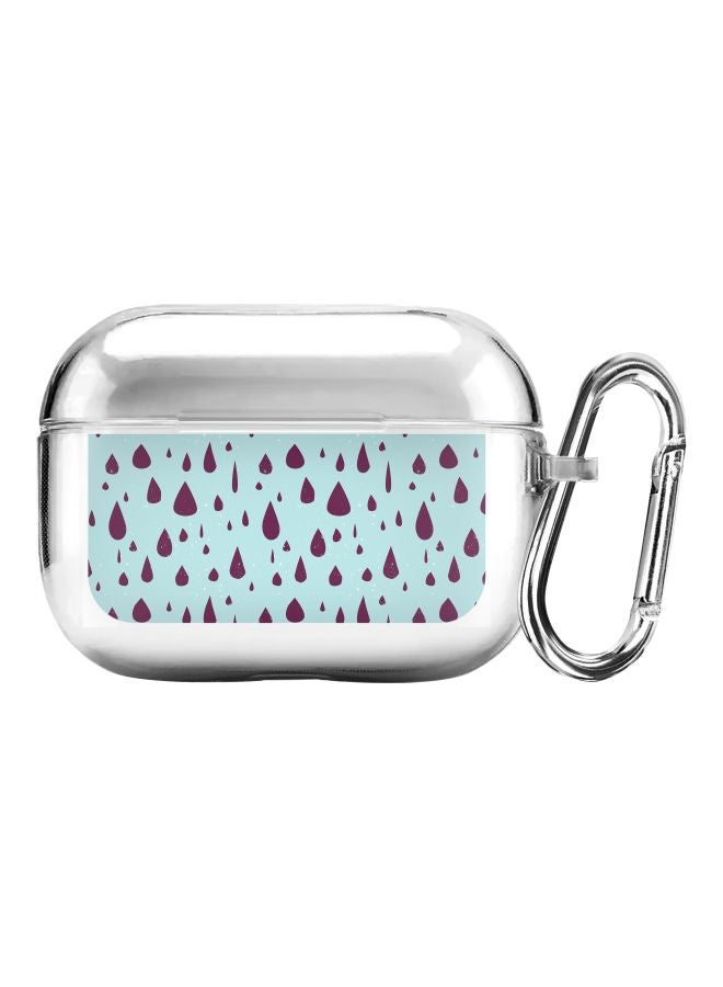 ستايلايزد علبة حماية من سلسلة كلاسيك بطبعة أمطار غزيرة ومزودة بحلقة قفل بعروة لسماعات أبل آيربودز برو شفاف/أزرق/أرجواني - Image 1