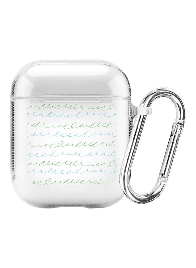 Stylizedd Classic Series Cursive Story Printed Case With Carabiner For Apple AirPods 2/1 Clear/Green/Blue - Image 1